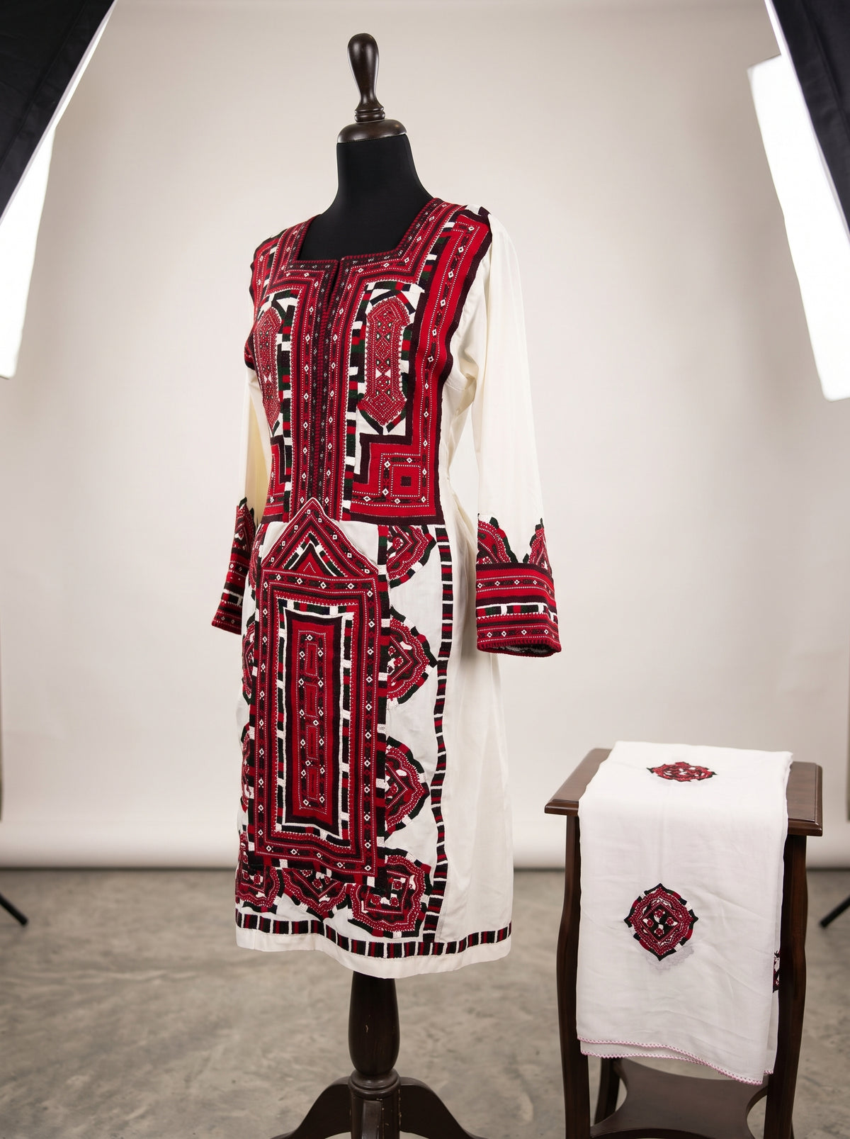 Authentic White Balochi Embroidery Dress